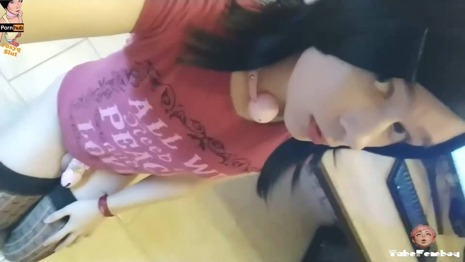 Cute sissy femboy blowjob and cum swallow in chastity