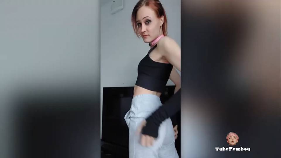 Cute Slim Petite Redhead Tranny Plays With Her Big Cock And Cums